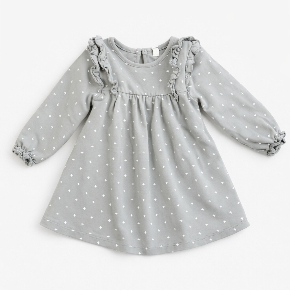Quincy Mae Neutral Ruffle Dress Cross Print 12-18M